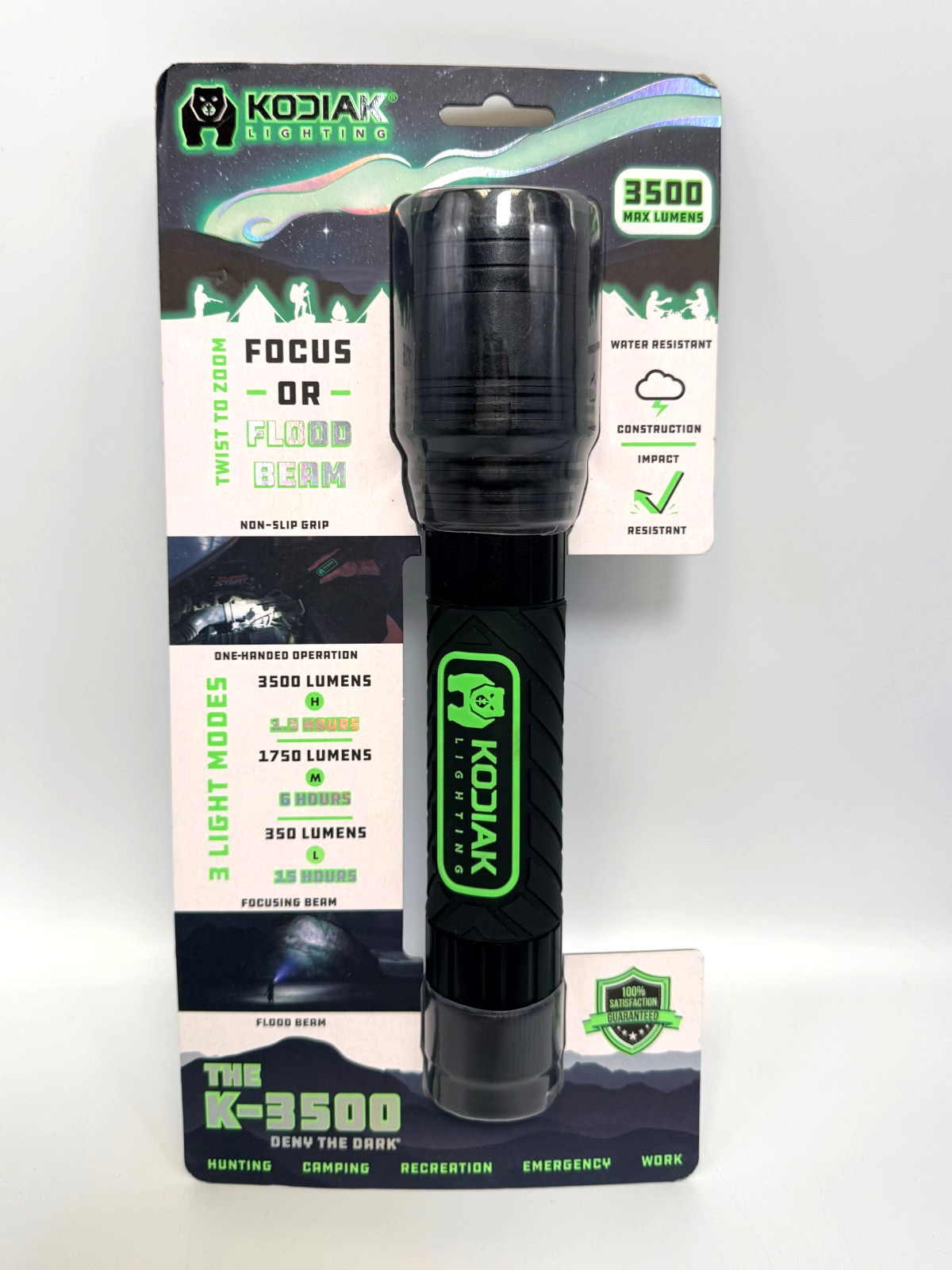 KODIAK Tactical Flashlight 3500 Lumen Compact LED w/ Rubber Coated Grip *NEW*