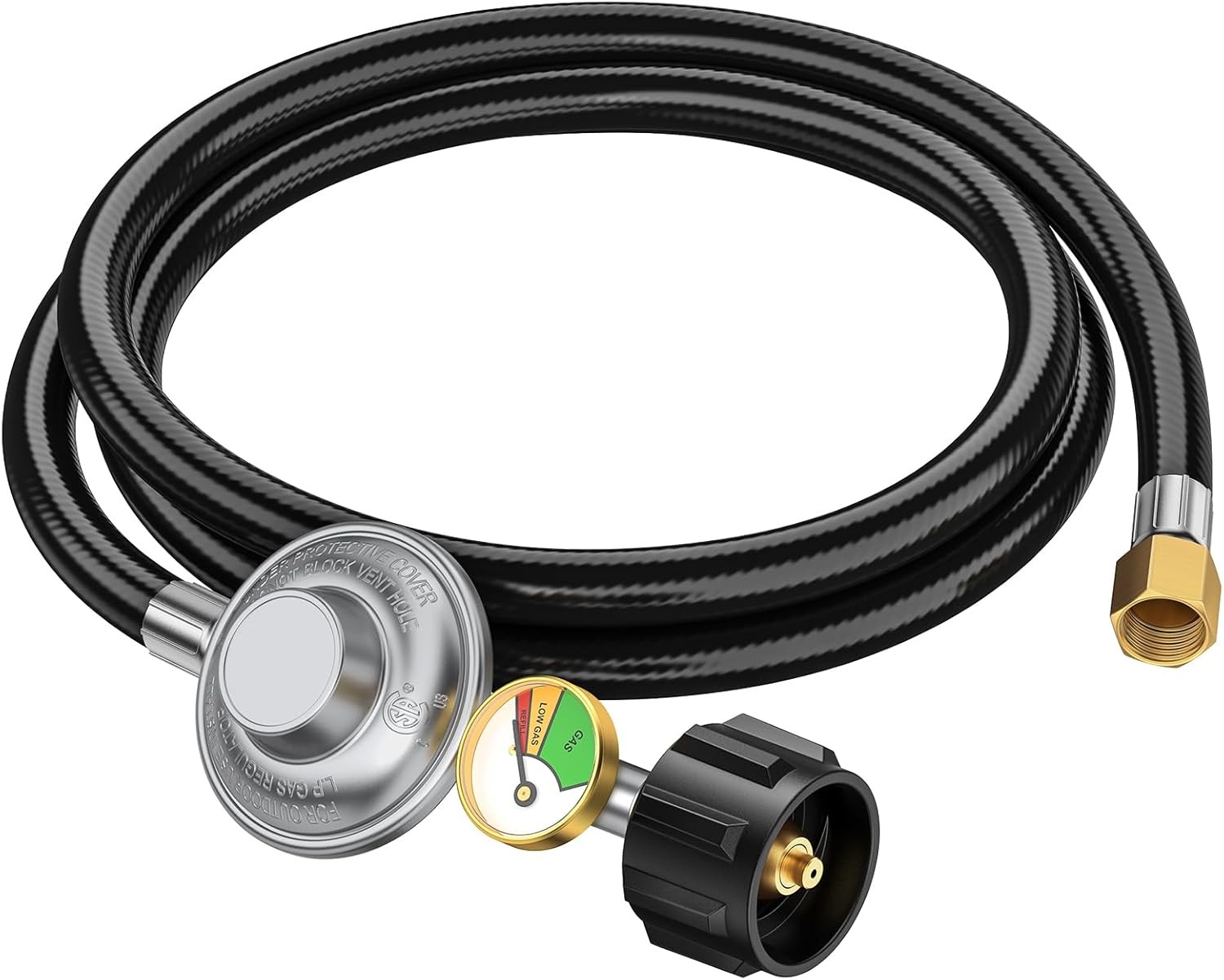 6ft Propane Regulator with Hose&Gauge, 0-1Psi Hose, Gas 6 Feet, Black