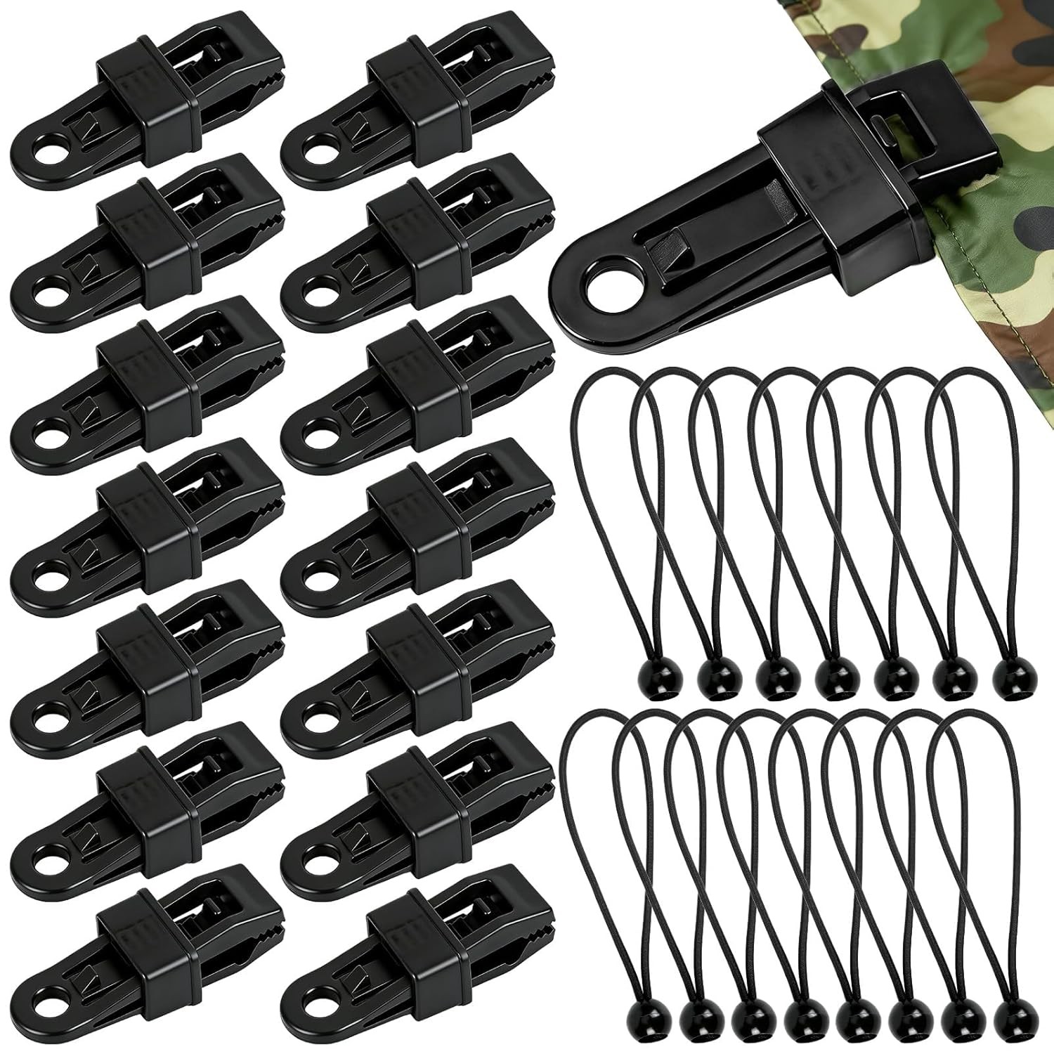 30 Pcs Tarp Clips Heavy Duty, Bungee Cords and Shark Teeth Lock Grip Tarp Tie Do