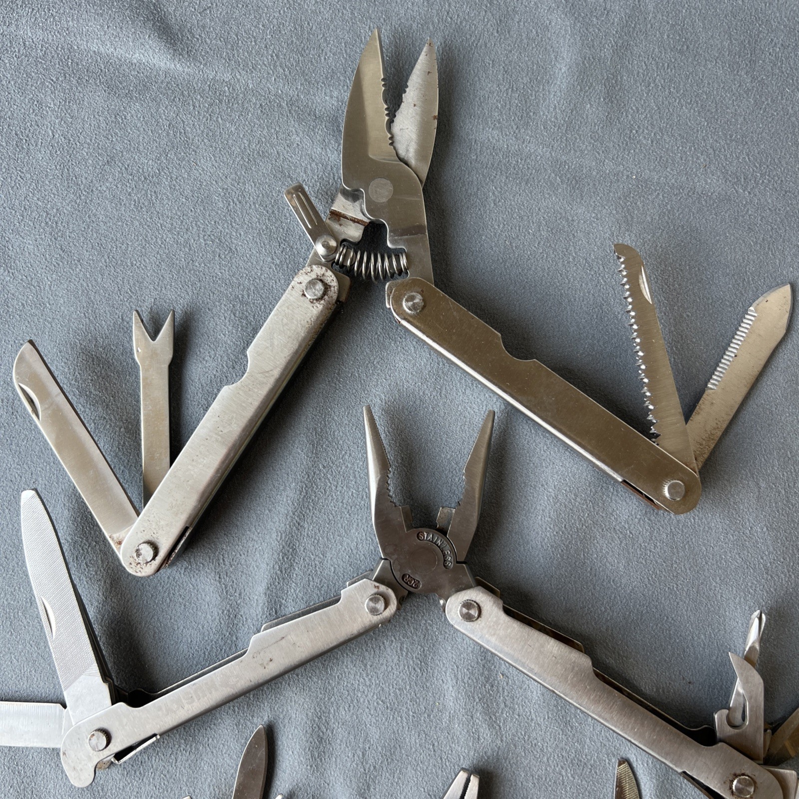 Set of 3 Husky Stainless Steel Multitool (Multi Tool) Knife Folding Pliers.