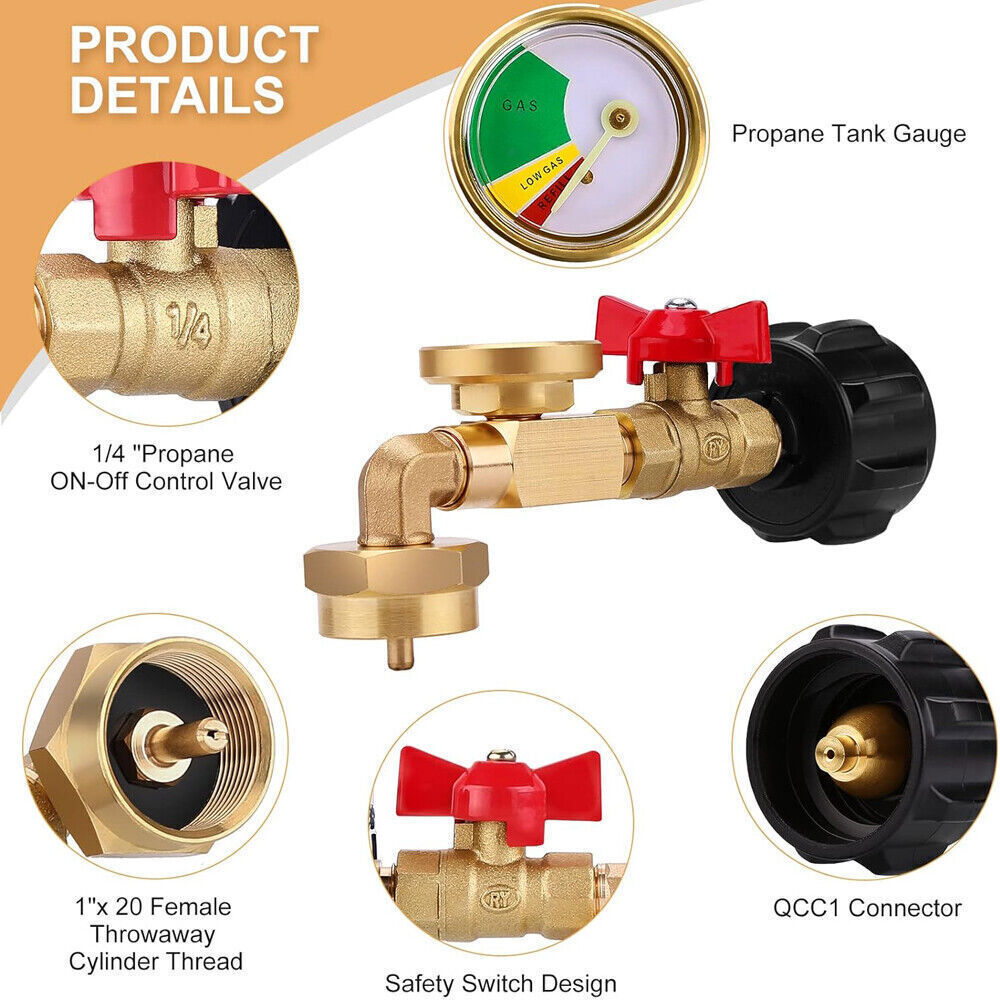 1Lb To 20Lb QCC1 / Type1 Propane Refill Adapter with GaugeOn-Off Control Valve