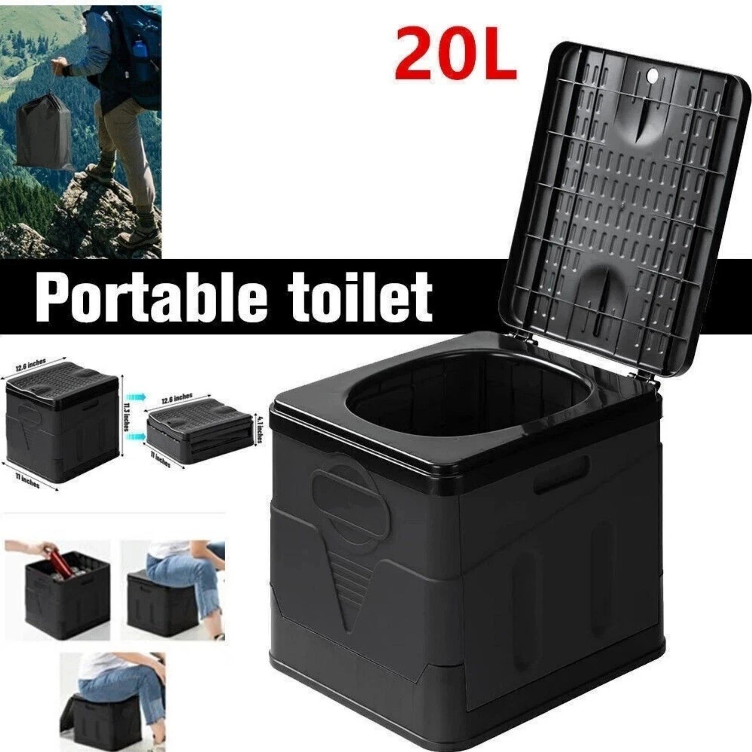 20L Portable Folding Toilet Car Travel Potty Adult Children Camping Hiking beach
