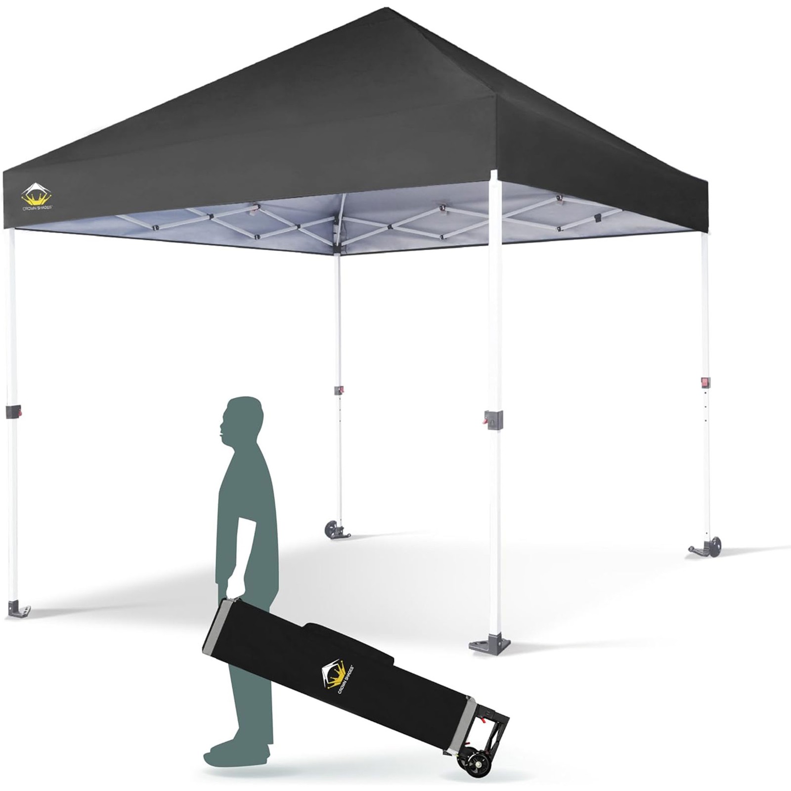 CROWN SHADES 8×8 Ft Commercial Pop Up Canopy Tent w/2 Wheels & Push Lock (Used)