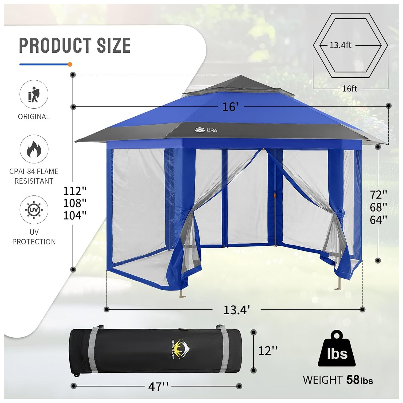 CROWN SHADES 13×13 Pop Up Gazebo, Canopy Tent for Events, Blue & Grey (Used)