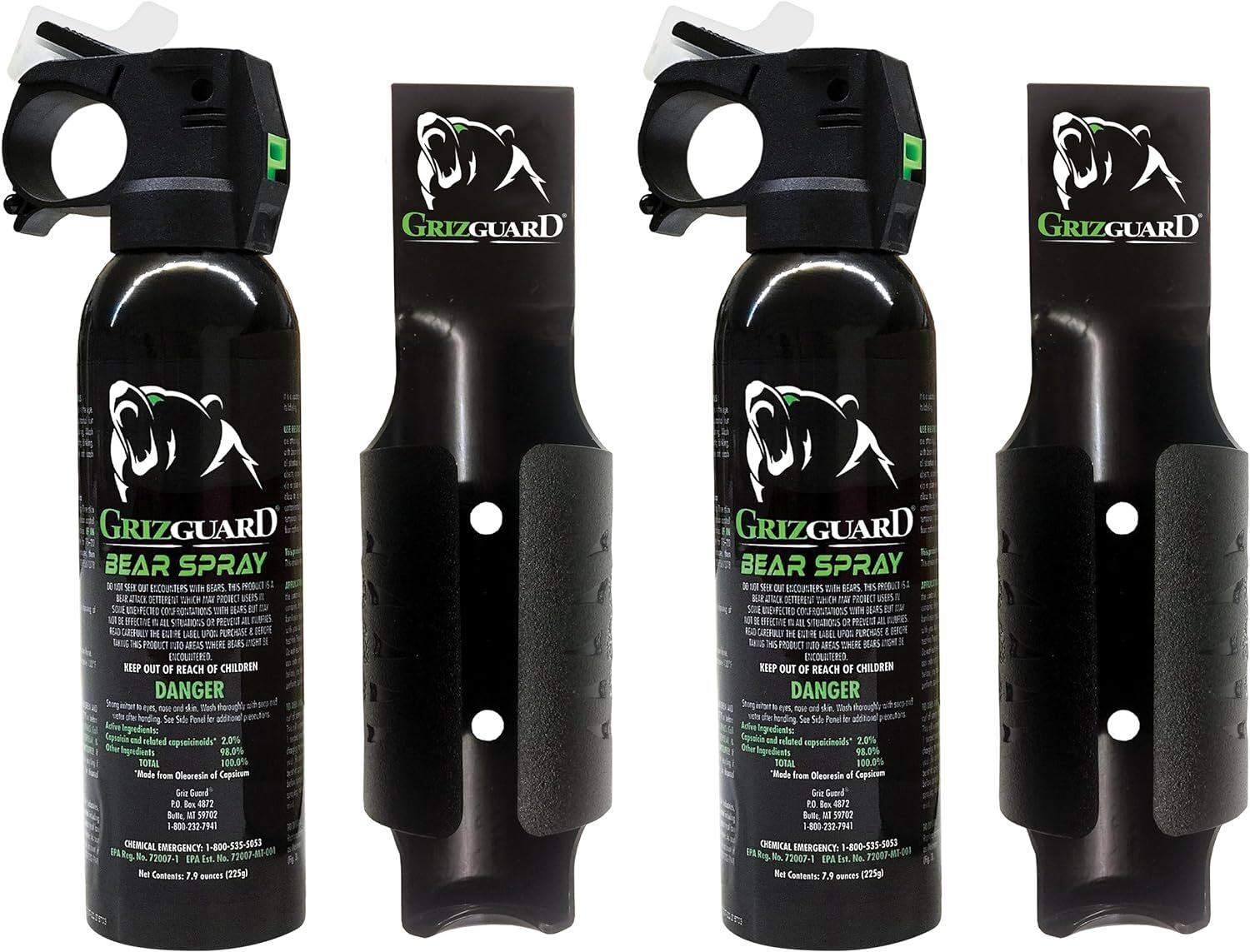 Griz Guard Bear Spray With Holster 2 Pack and Free Clip on Pepper Spray Keychain