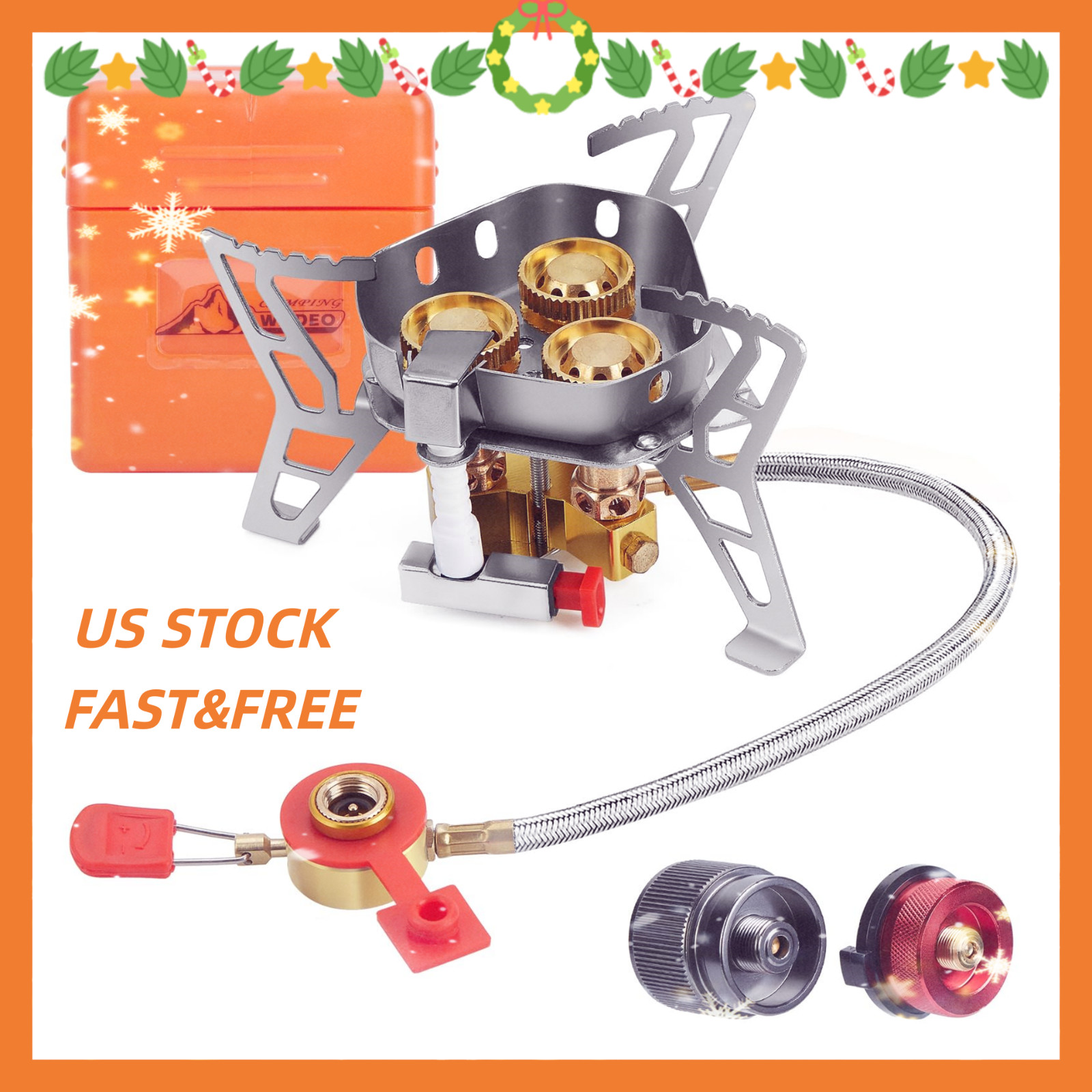 FREE&FAST 6800W Windproof Camping Stove with Piezo Ignition Propane Tank Adapter