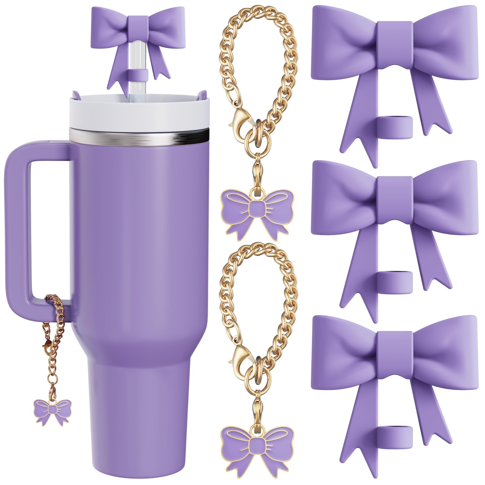 3Pcs 10mm Bow Straw Topper 2Pcs Purple Charms for Stanley Cup 30&40 Oz Tumbler