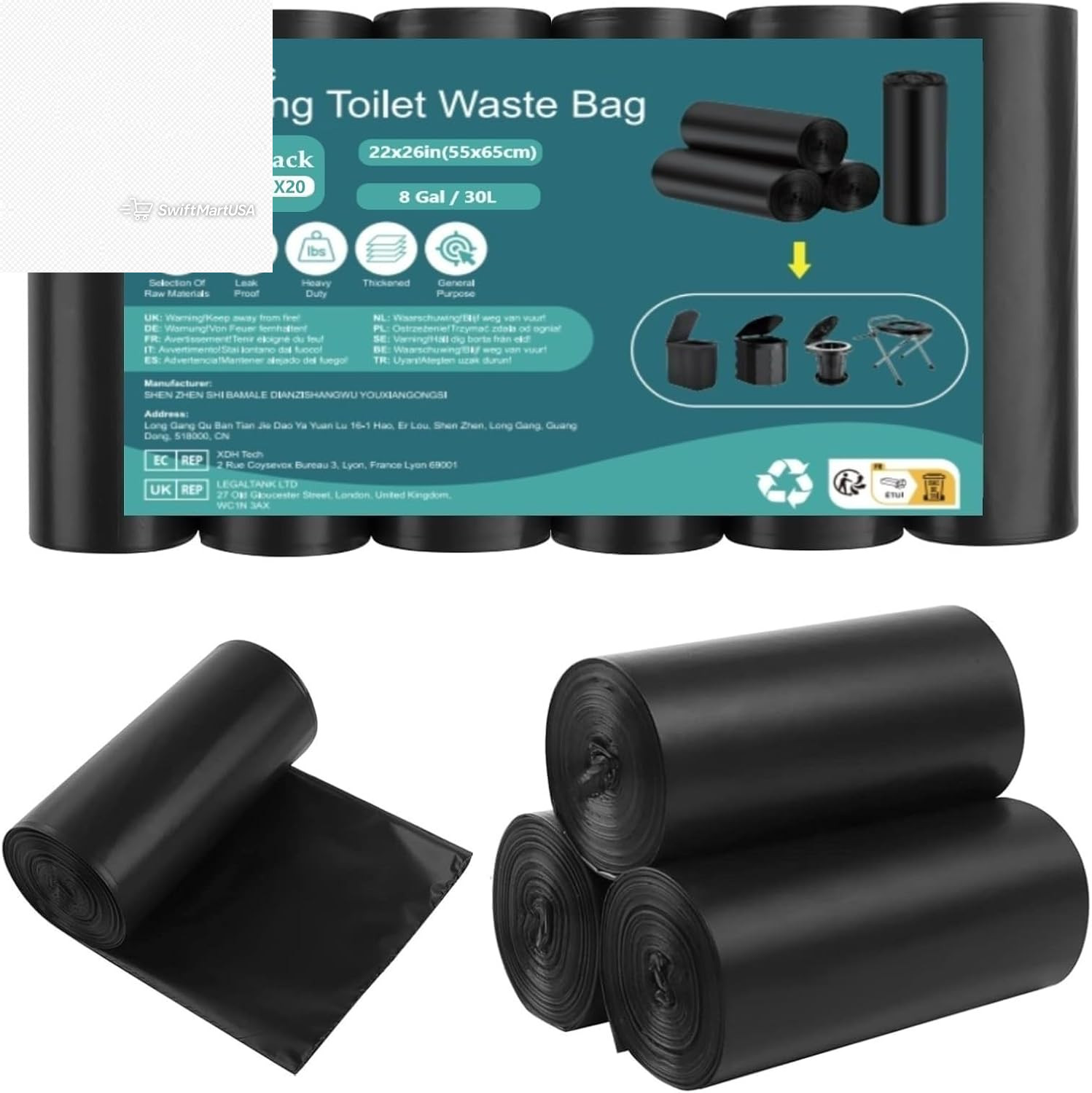 120 Pack Portable Camping Toilet Bags Camp Potty Liner Waste Bags Thickened 6Rol