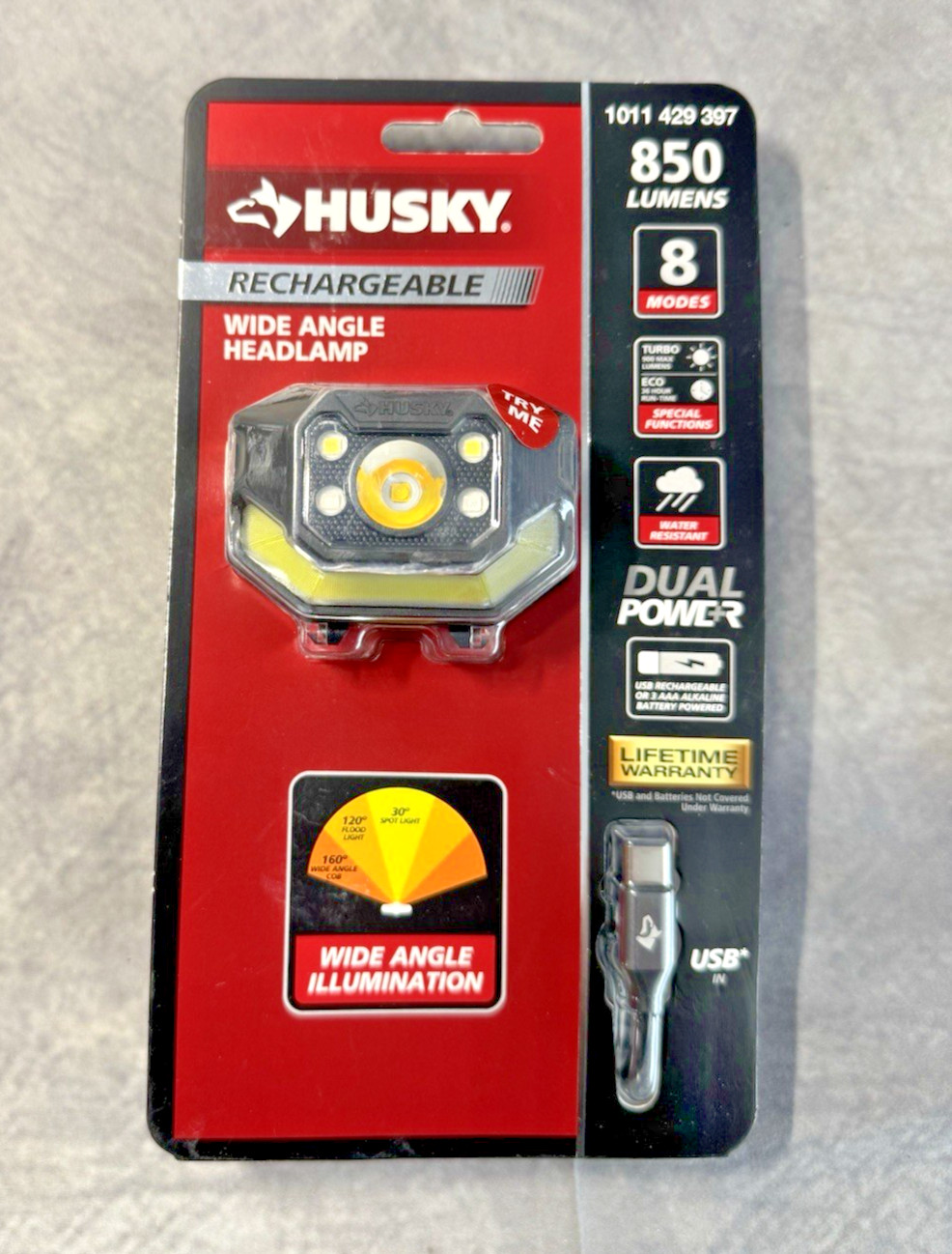Husky PVL-HLP-0006 850-Lumens Wide Angle Dual-Power Headlamp 1011 429 397