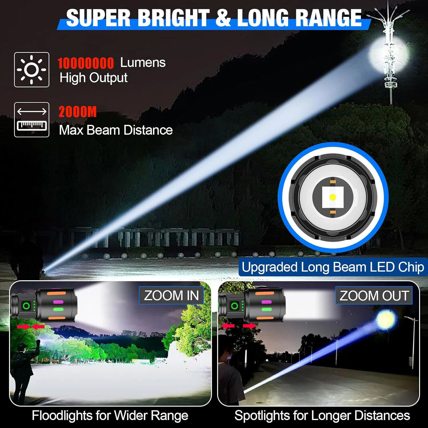 35000000 Lumen Super Bright LED Tactical Flashlight Rechargeable Work Light Lot