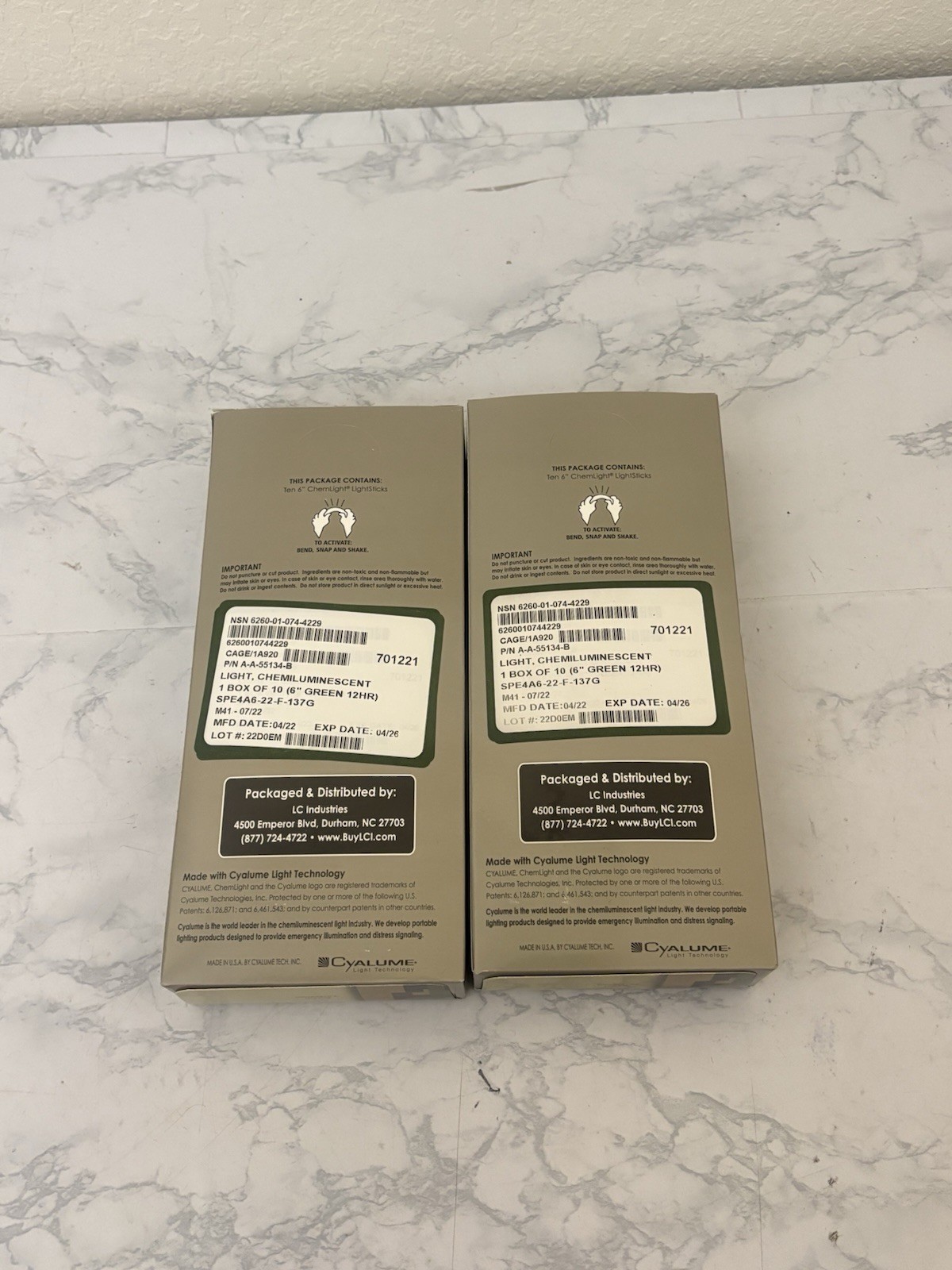 LC Industries ChemLight 6 inch Military Glow Sticks Green Lot Of 2 Boxes