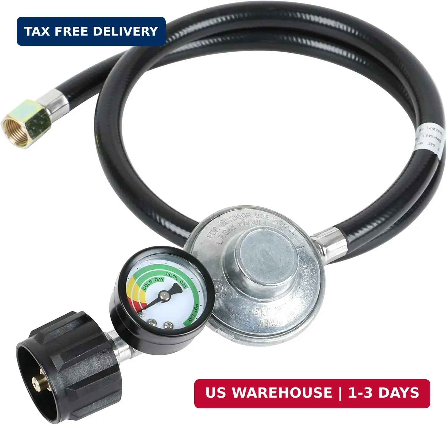 3Ft Propane Hose Regulator with Gauge, Universal Gas Grill Regulator and Hose fo