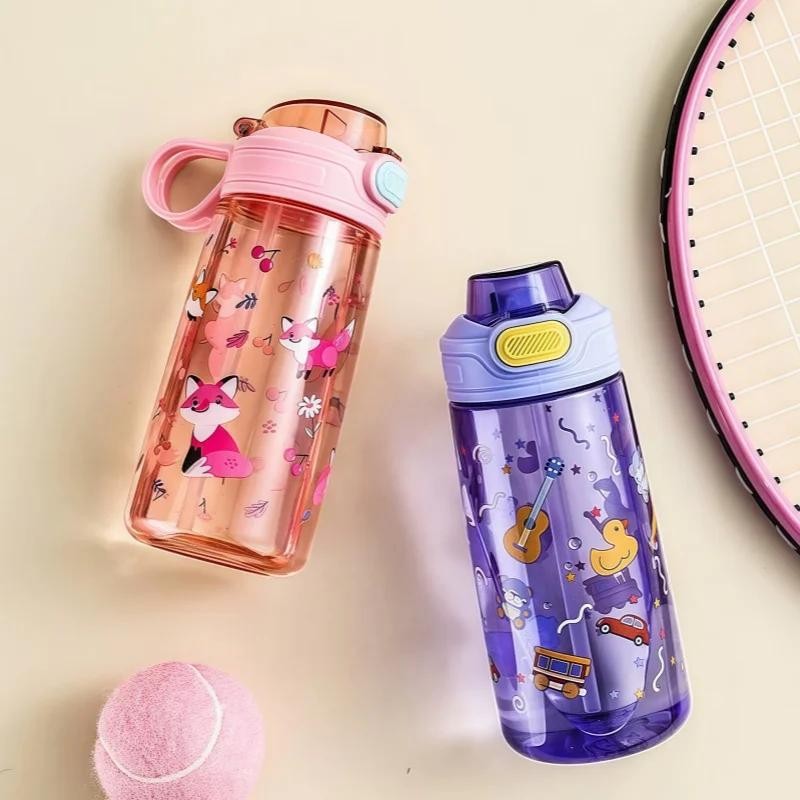 550ml Kids Cartoon Animal Water Bottle Straw Cup Leakproof Portable Outdoor