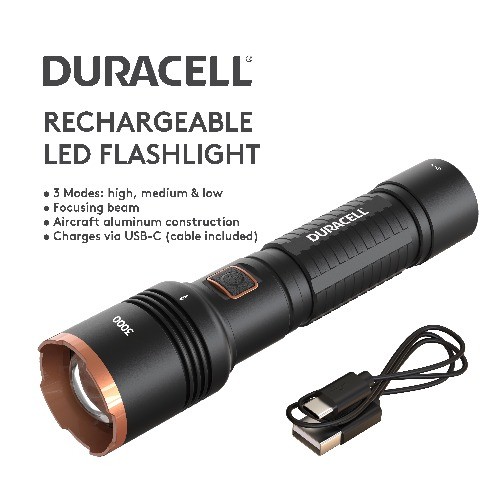 Duracell 3000 Lumen Rechargeable LED Flashlight, Ultra-Bright