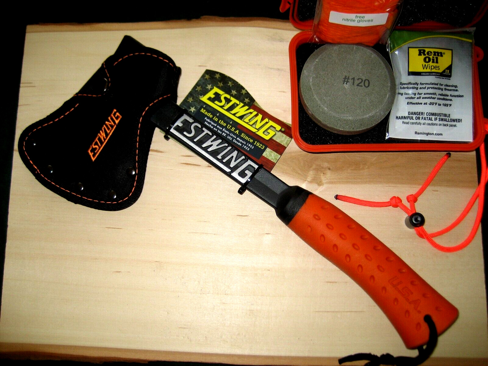 ESTWING CAMPER’S 14″ AXE/HATCHET PLUS LOGGER’S SHARPENER KIT IN STURDY ABS CASE