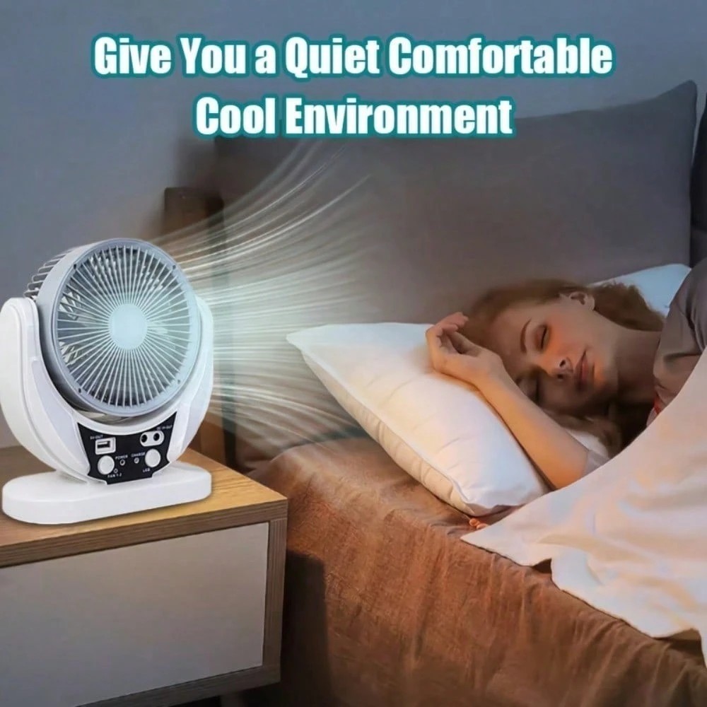 New Solar Camping Fan LED Light Portable Cordless Cooling Outdoor Travel Gear