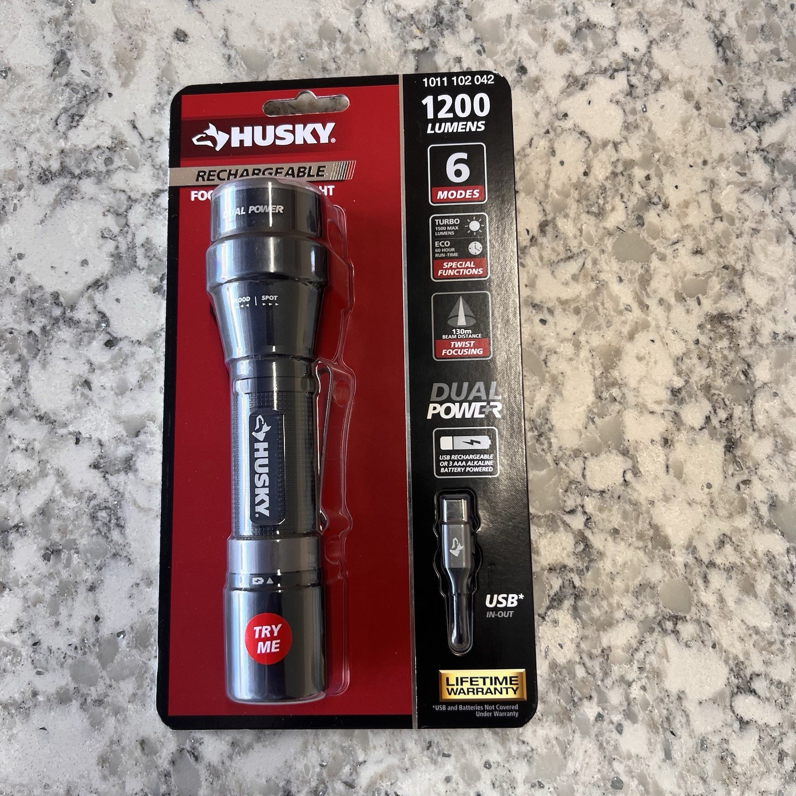 Husky 1200 Lumens Dual Power LED Rechargeable Focusing Flashlight (PVL-FLT-0020)