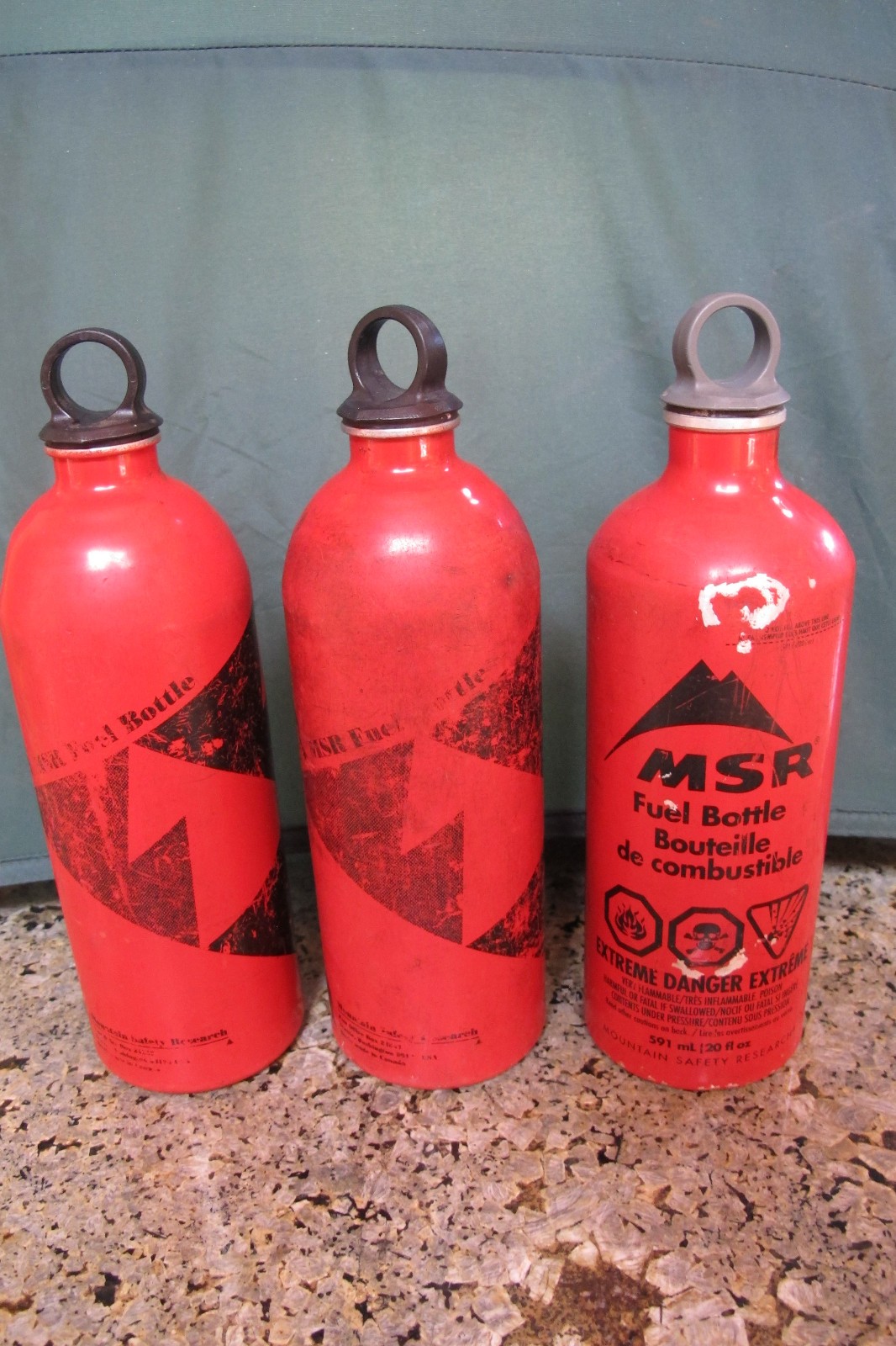 Lot Of 3 MSR Mountain Safety Research 22 oz Camping Stove Fuel Bottle w Cosmetic