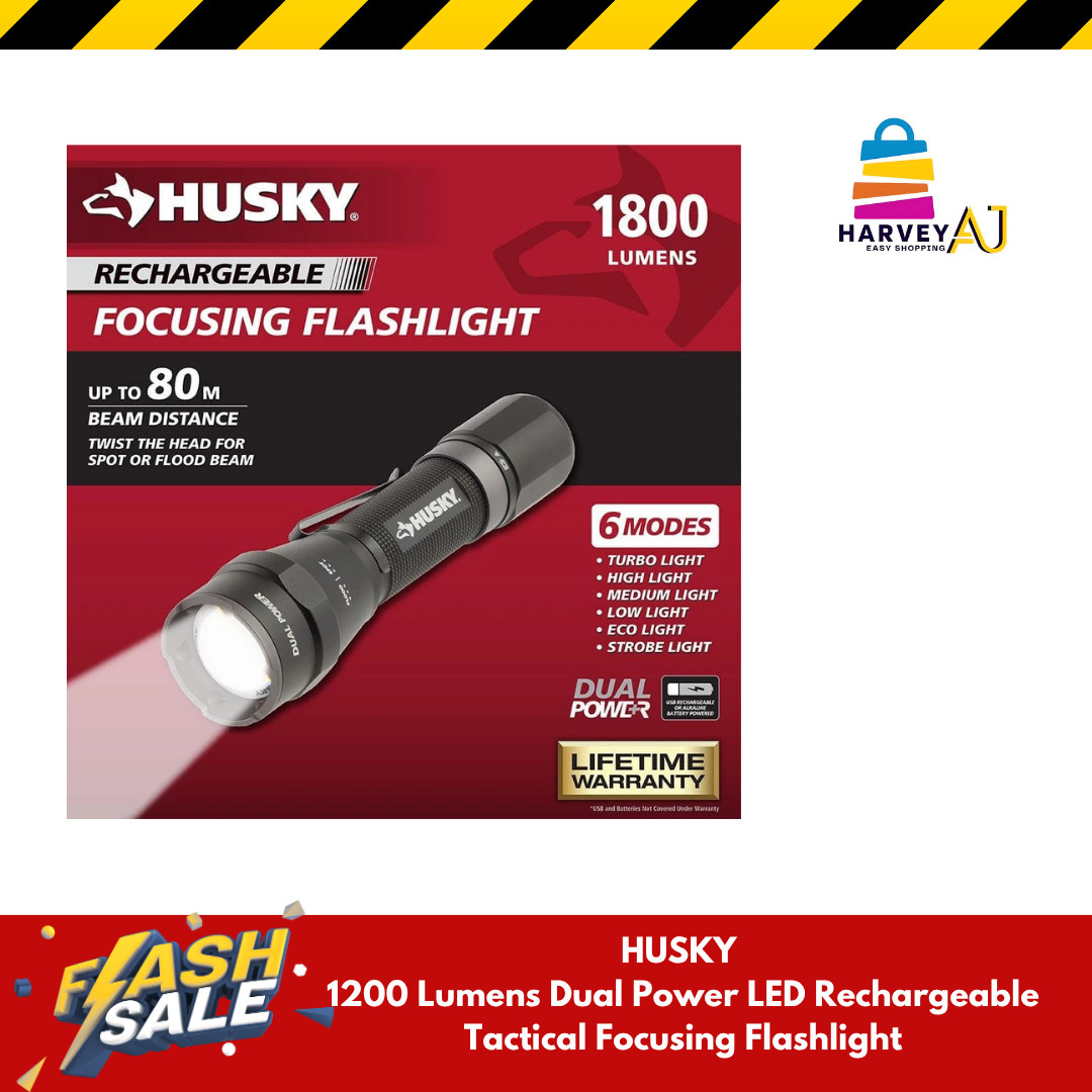 Husky- 1200 Lumens Dual Power LED Rechargeable Focusing Flashlight