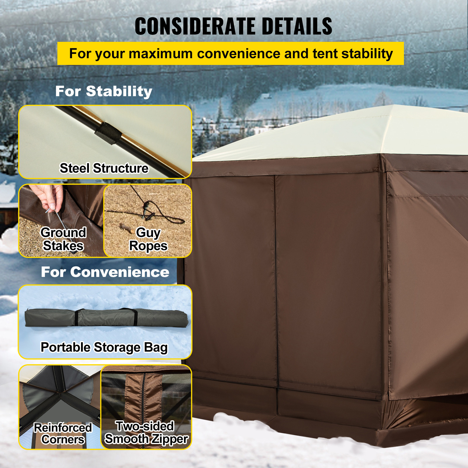VEVOR Pop-up Camping Gazebo Camping Canopy Shelter 6 Sided 10′ x 10′ Sun Shade