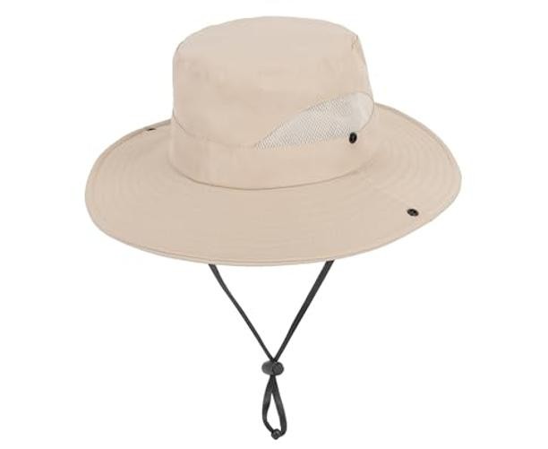 Boys Girls-Sun Hat for UPF 50+ -Mesh-Wide Brim-Summer 5-9 Years Dark Beige