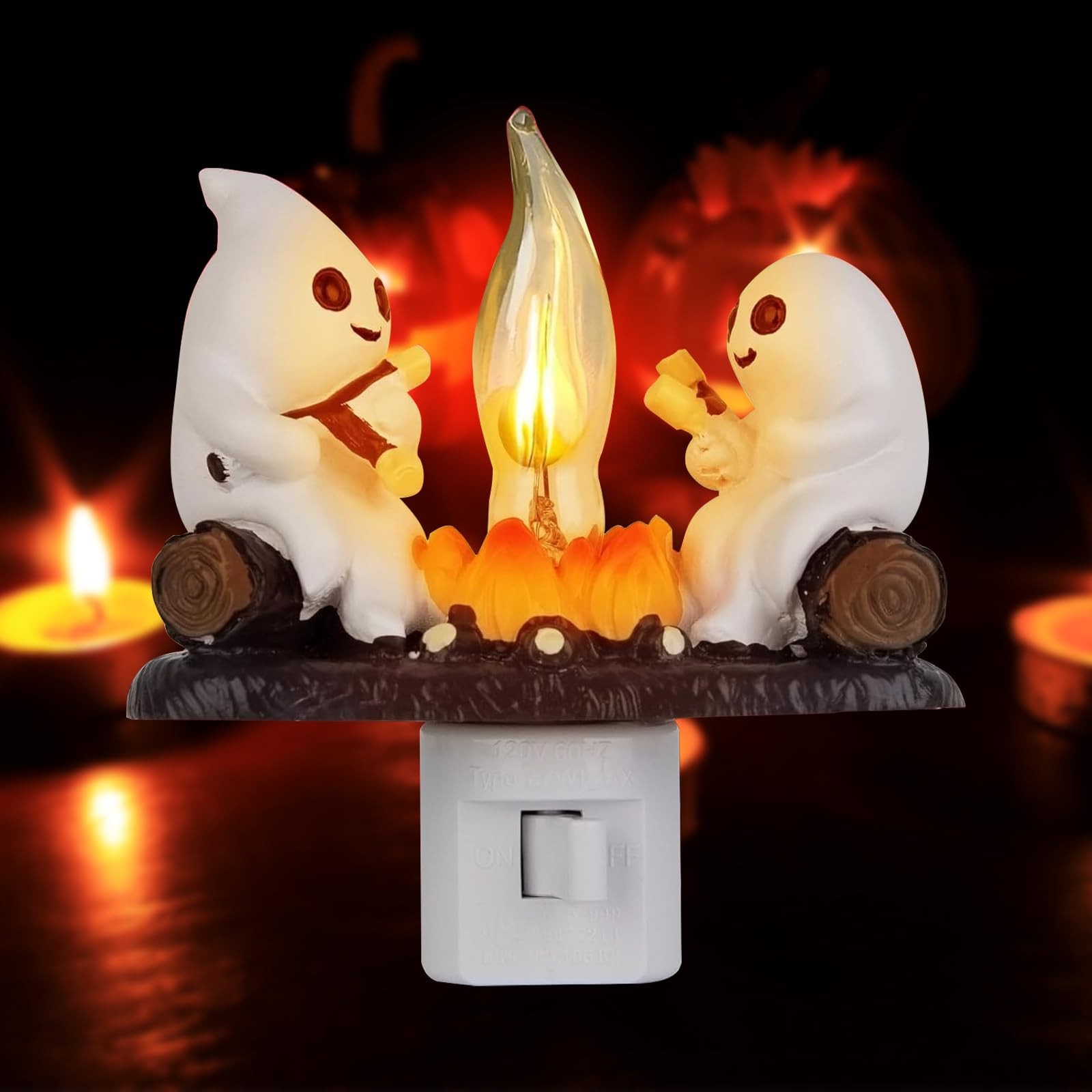 oyeftp Ghost Campfire Flickering Night Light, Ghosts 4 inches, White