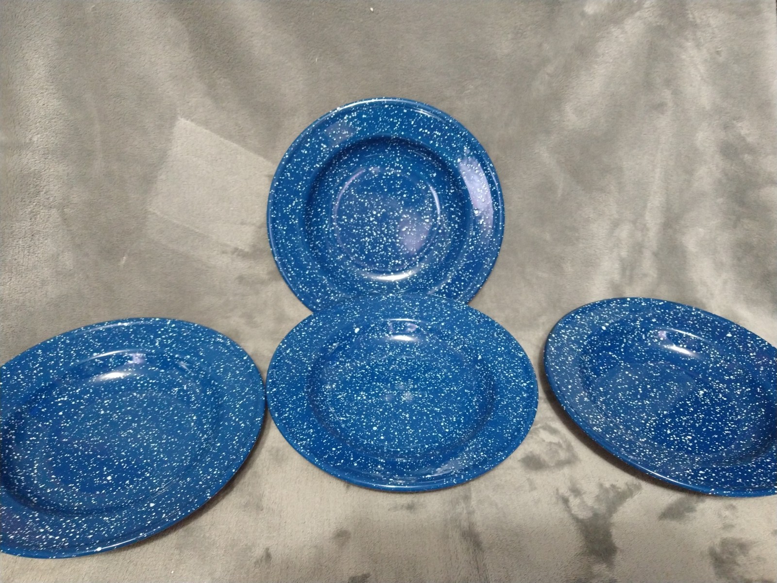 4 Blue Speckled 10.5 ” Enamel Farm House Granite Ware Dinner Plates