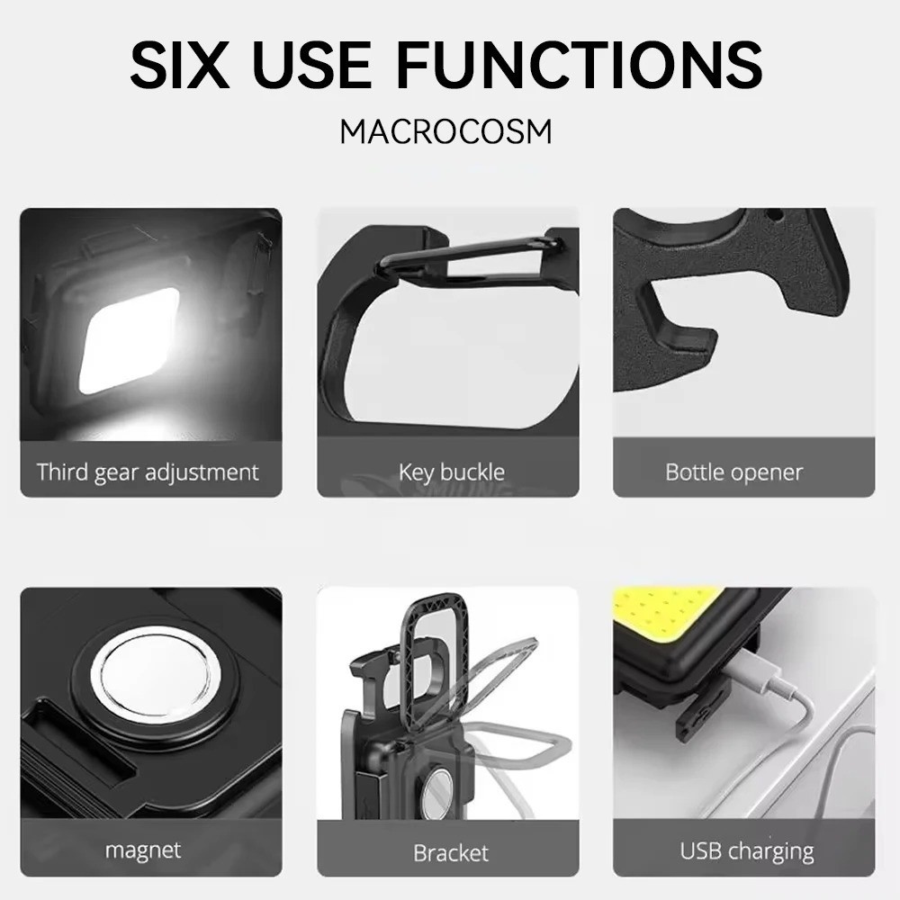1PC COB Keychain Flashlight Mini Work Light 4 Modes LED Emergency Lamp w/ Magnet