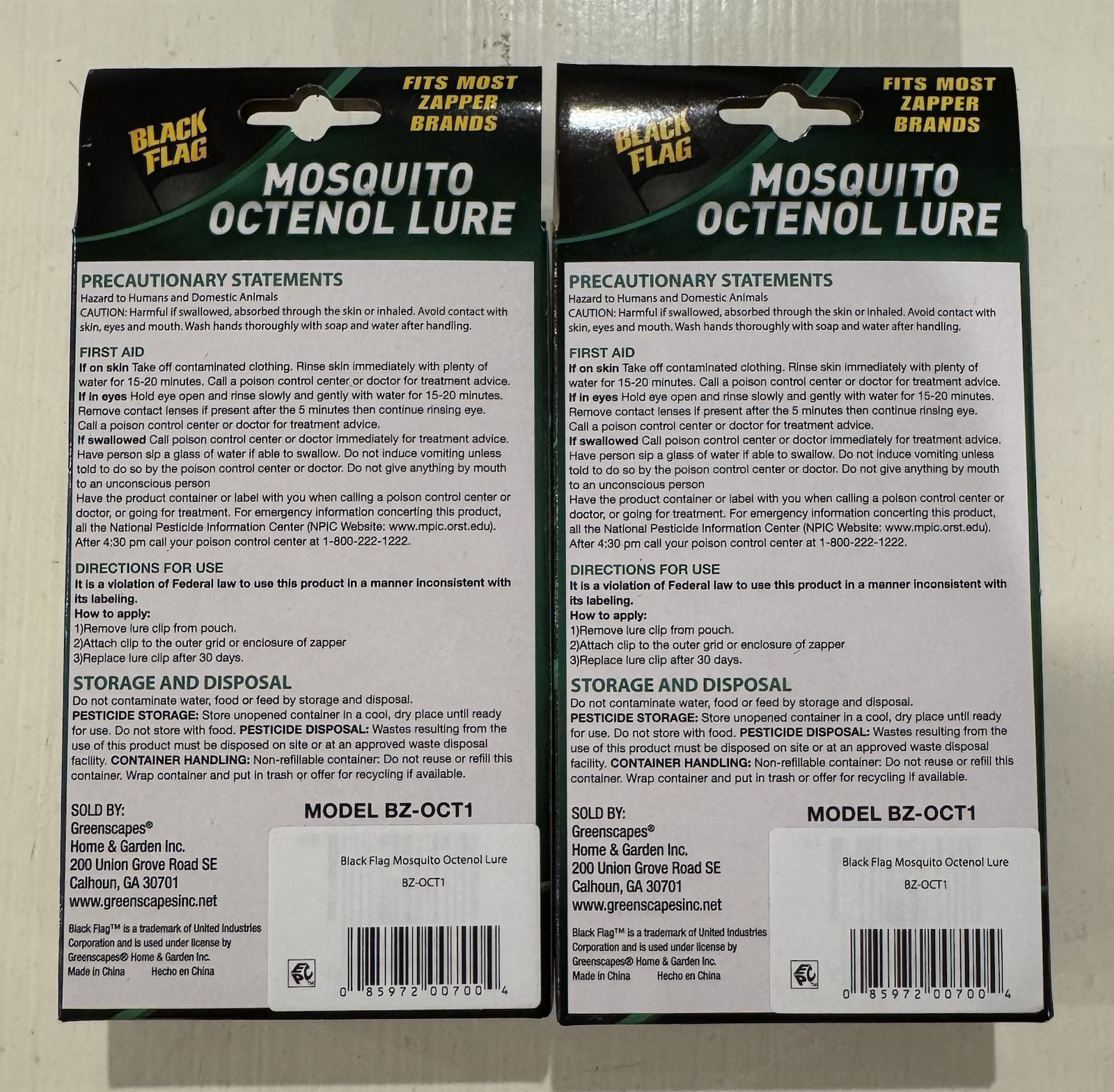 Lot of 2 Black Flag Mosquito Octenol Lures BZ-OCT1 New Lure Fits Most Zappers