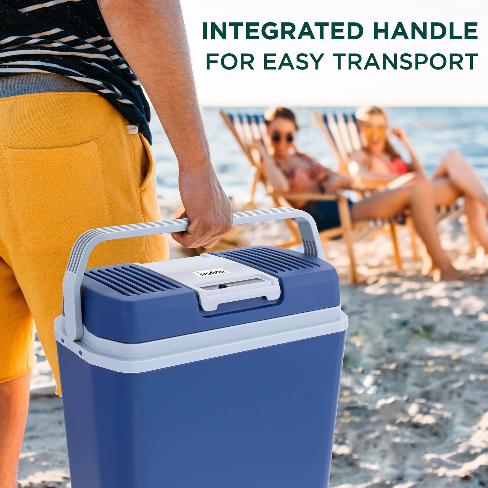Ivation 24L Electric Cooler & Warmer Portable Car Fridge with Handle for Camping