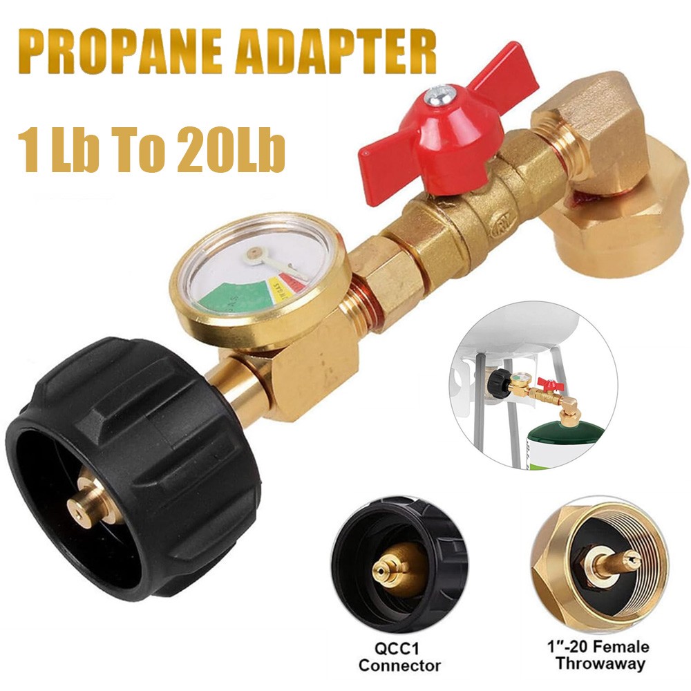 Propane Refill Adapter With Gauge And ON-Off Control Valve For 1Lb To 20Lb Tank