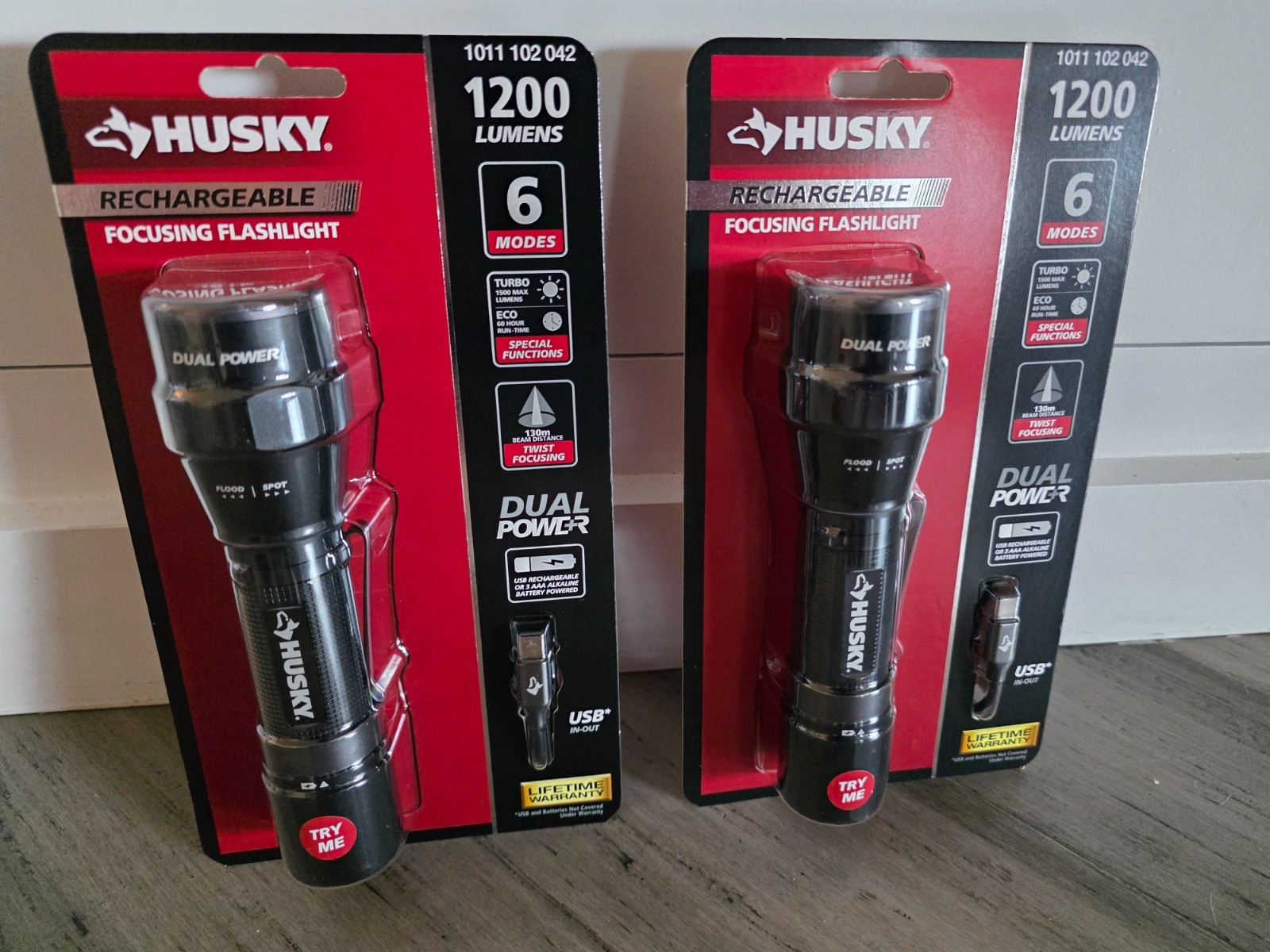 2x Husky 1200 Dual Power LED Rechargeable Focusing Flashlight (PVL-FLT-0020)