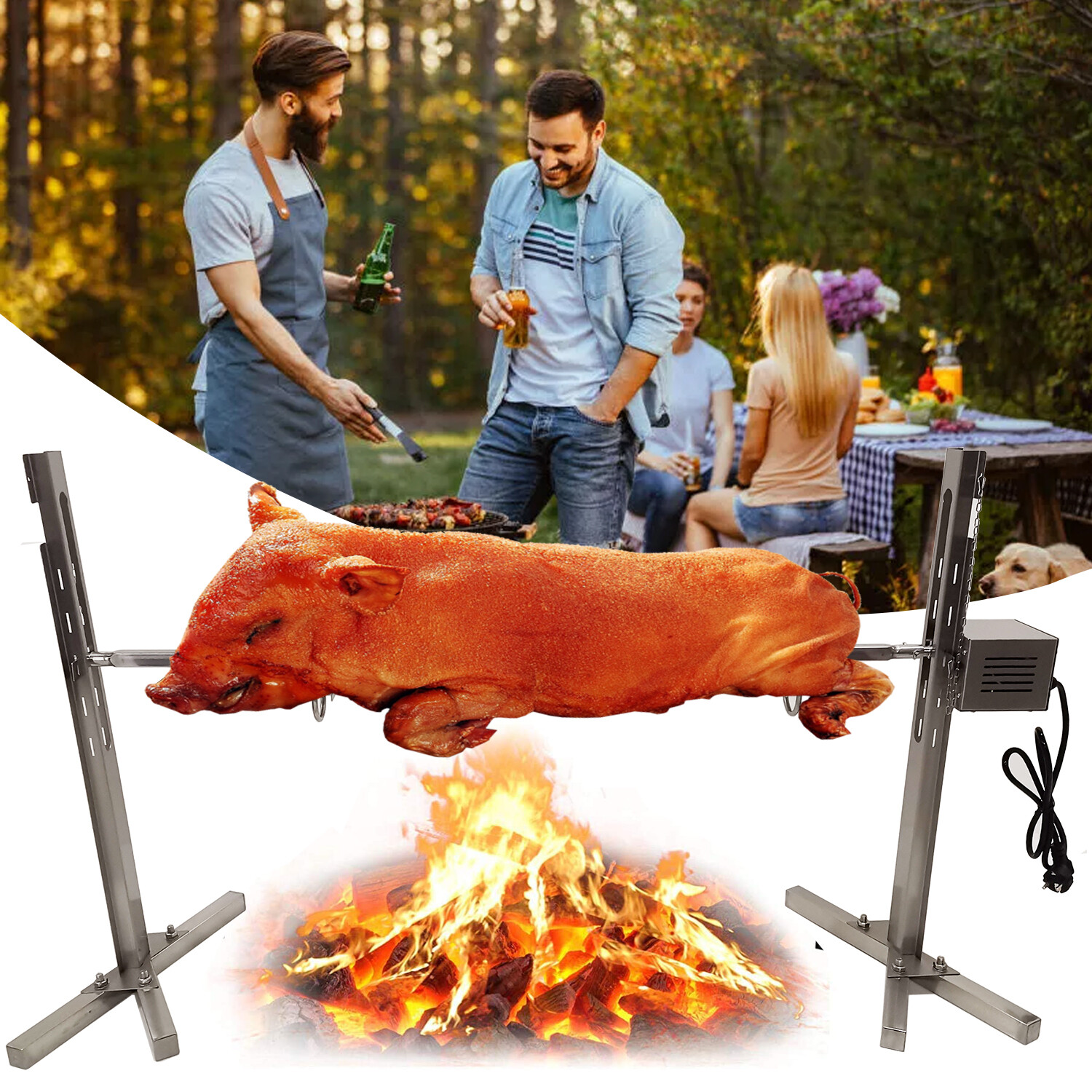 45W 40KGS Spit Roaster Rotisserie Pig Lamb Roast BBQ Portable Outdoor Grill 51″