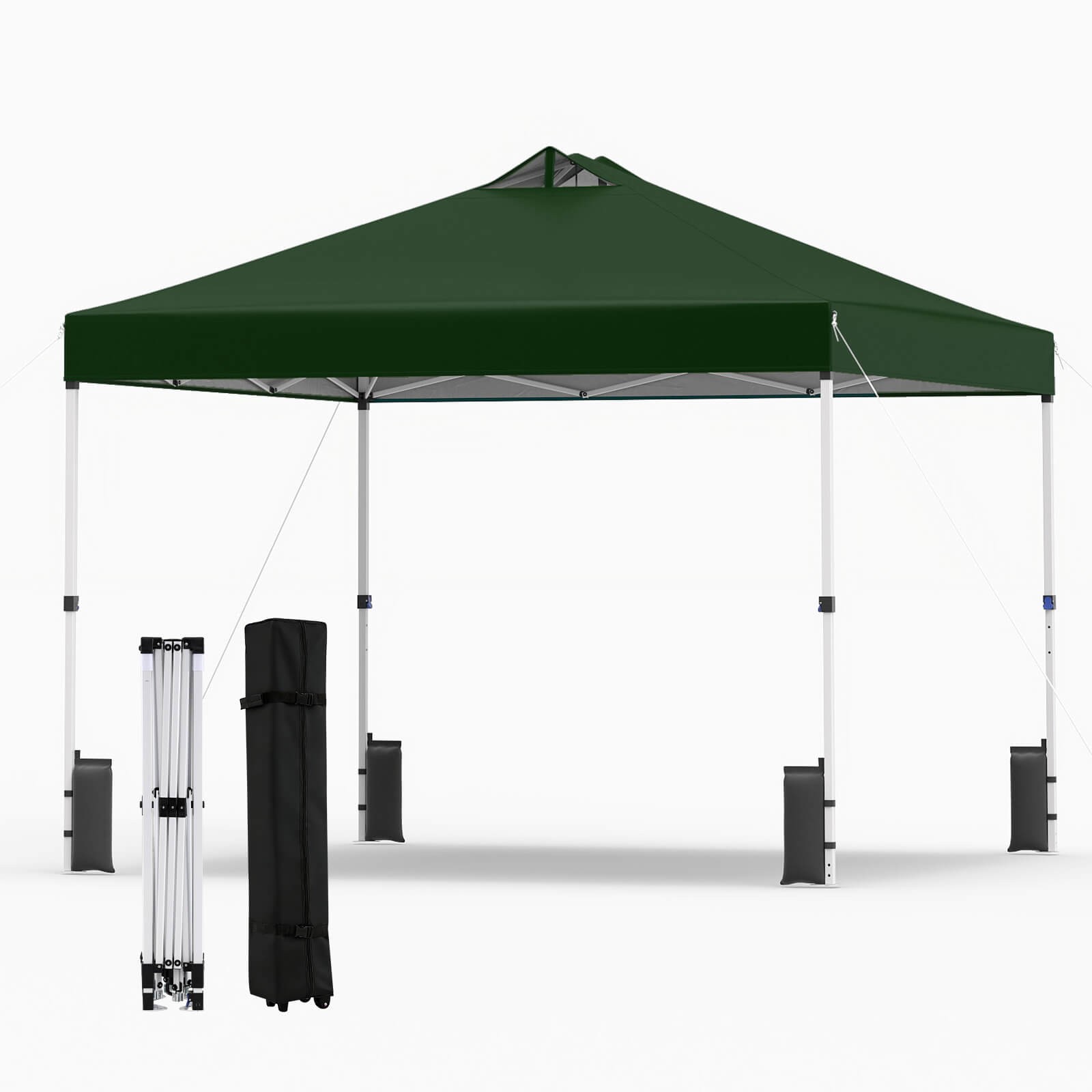 10×10 FT Pop Up Canopy Tent 1-Person 1-Button Push Instant Setup w/ 4 Sandbags