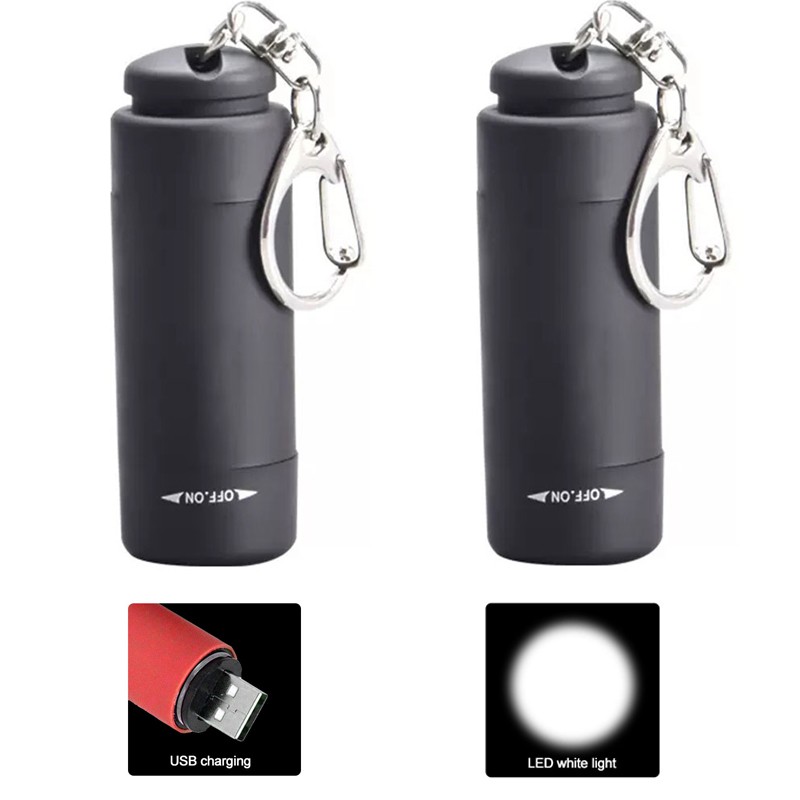 2 Pack Rechargeable USB LED Light Flashlight Lamp Mini Torch Pocket Keychain