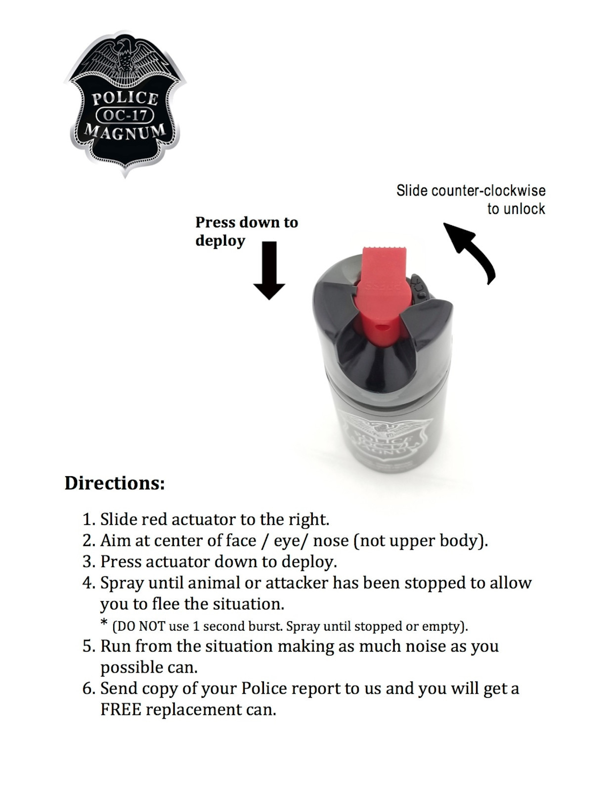10 Police Magnum pepper spray .75oz keyring GID safety self defense protection