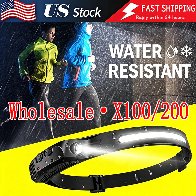 COB LED Headlamp USB Rechargeable Headlight Torch Work Light Bar Head Band Lamp
