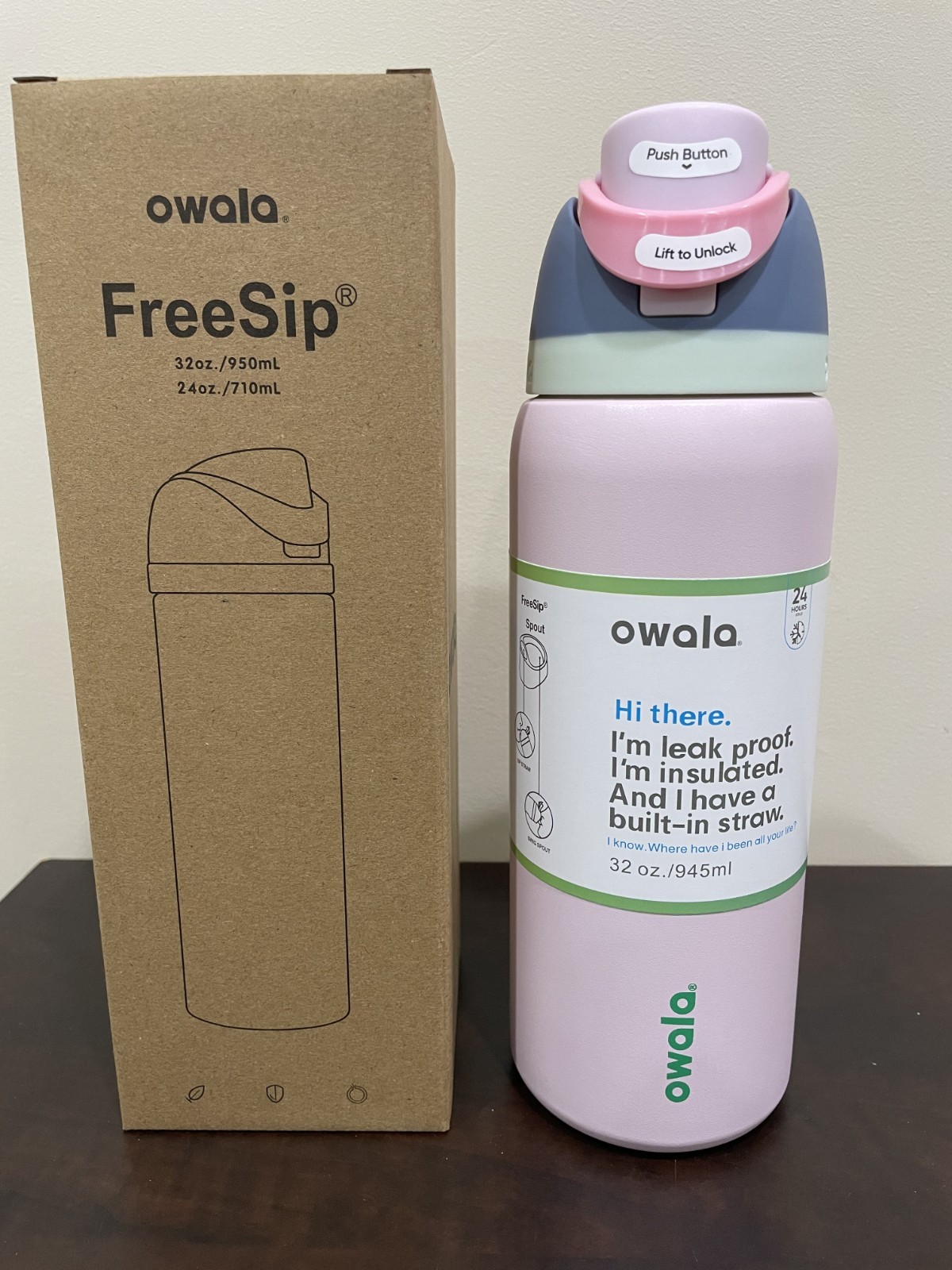 Owala FreeSip 32oz Stainless Steel Water Bottle Leak Proof Straw Mouth Sip Pink