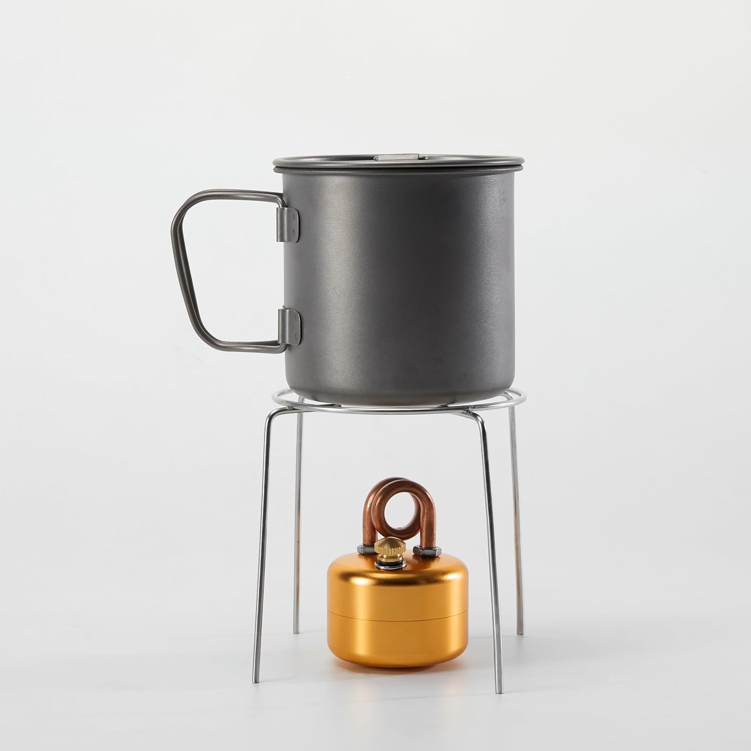 Mini Alcohol Camping Stove Lightweight Brass & Aluminum Spirit Burner with Stand