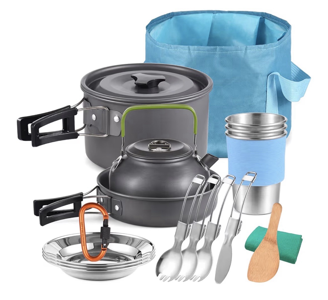 Camping Cookware Set Aluminum Nonstick Pot Pan Kettle Lightweight Hiking Kit