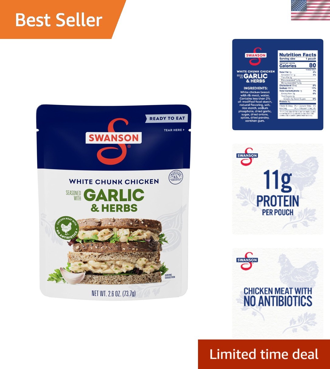 Swanson Garlic & Herbs Fully Cooked Chicken – 2.6 OZ, Gluten-Free & Ready to Eat