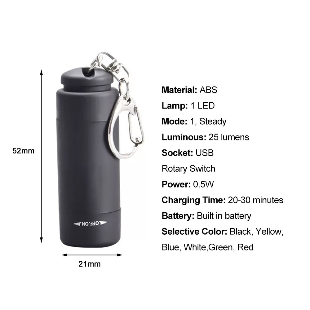 2 Pack Rechargeable USB LED Light Flashlight Lamp Mini Torch Pocket Keychain