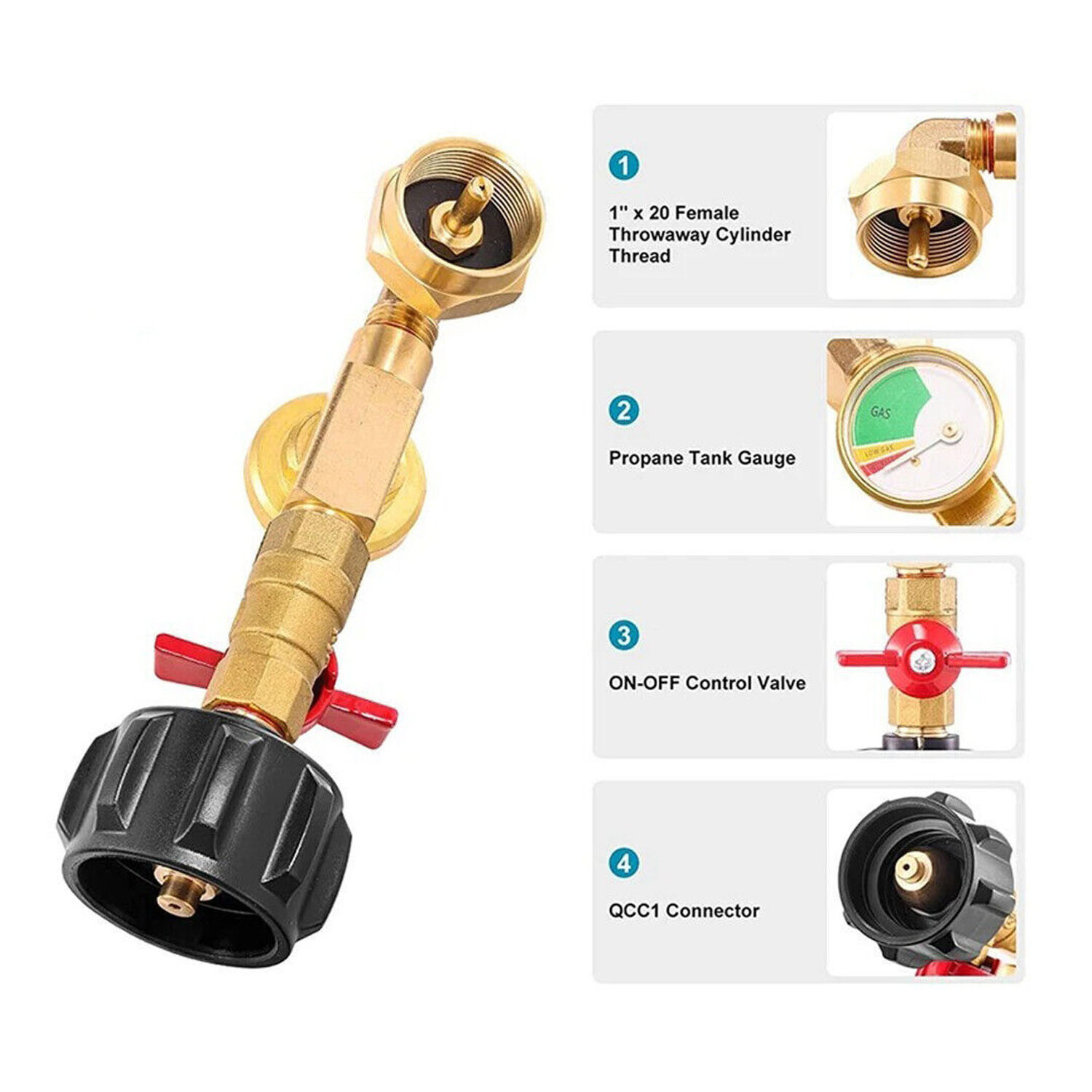 1Lb To 20Lb Tank Propane Refill Adapter With Gauge And ON-Off Control Valve US