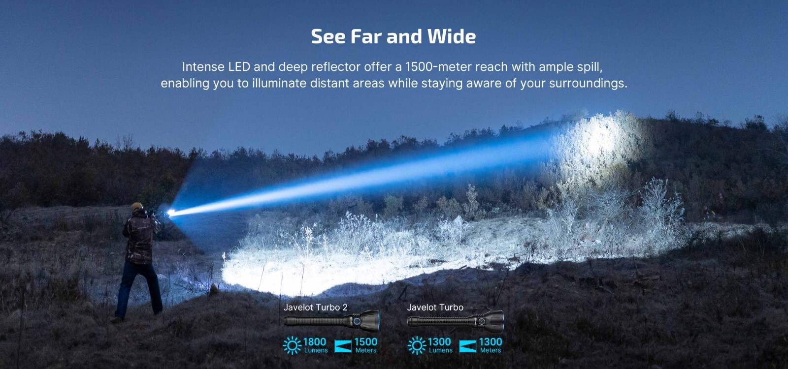 Olight Javelot Turbo 2 Black 1500 Meters Long Range Flashlight, 1800 Lumens