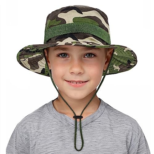 Zando Kids Sun Hat – Outdoor UPF 50+ Boys & Girls Wide 5-13 Years 1pcs Camo
