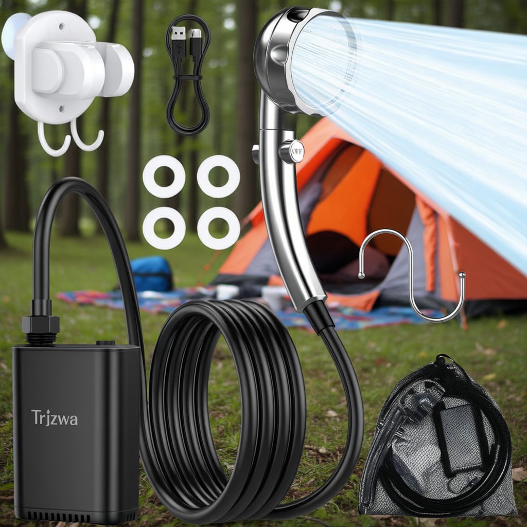 Portable Camping Shower 2600mAh Rechargeable Camp Pump for Hiking Travel，NEW