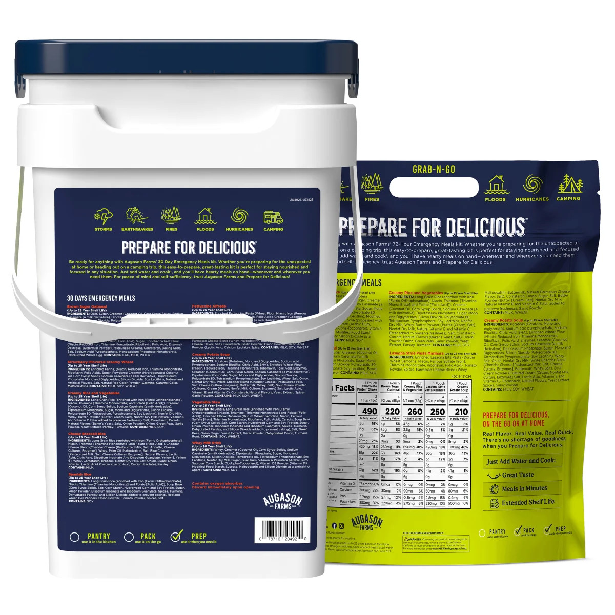 Augason Farms Deluxe 30-Day Emergency Food Supply 5-Gallon & 72-Hour Kit, NEW