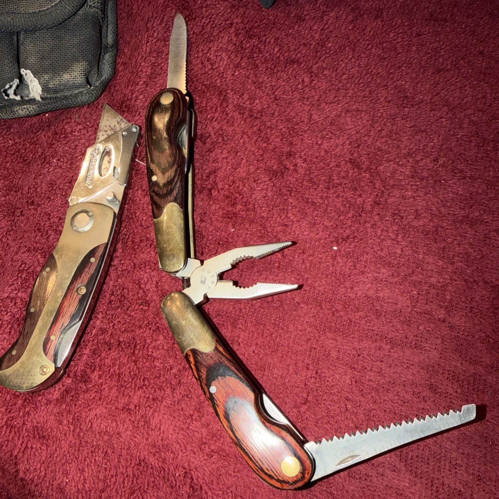 Husky Rosewood & Brass Multi-Tool Set Utility Knife & Case Extra Multi Tool!