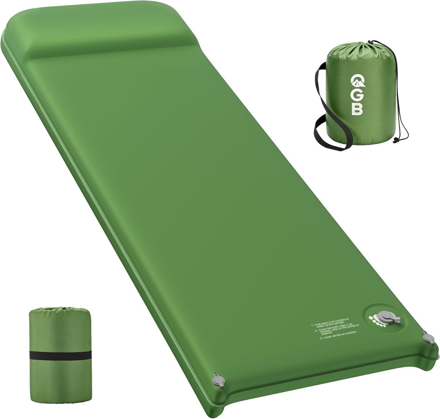 Memory Foam Sleeping Pad Foldable & Portable Self-Inflating Green 77.5″x 27.5″in