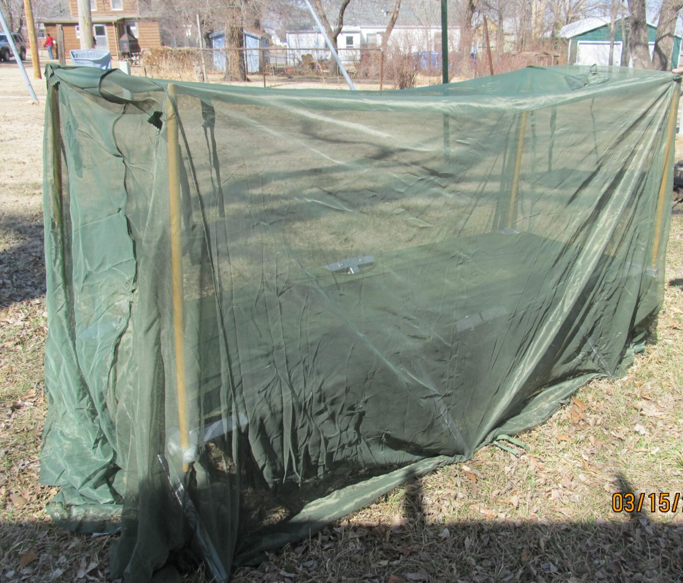 US MILITARY INSECT MOSQUITO NET BAR FIELD NETTING COT COVER WITH 4 POLES